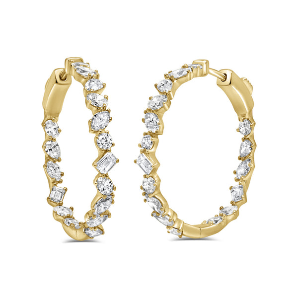 14K Gold & Fancy-Shape Diamond Hoop Earrings - 3.18ct - 1