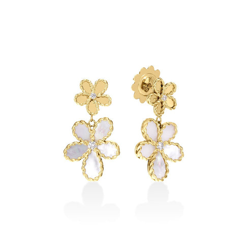 Jasmine Diamond And Mother Of Pearl Double Flower Dangle Earrings - 1