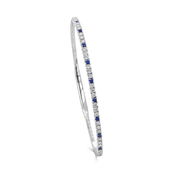 14K Gold Diamond & Sapphire Alternating Flexible Bangle - 1