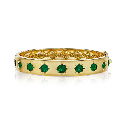 14K Yellow Gold Graduated Emerald Bangle - 1