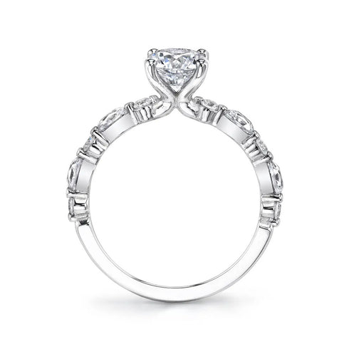 Pear Shaped Diamond Engagement Ring with Marquise Accent Band - 2
