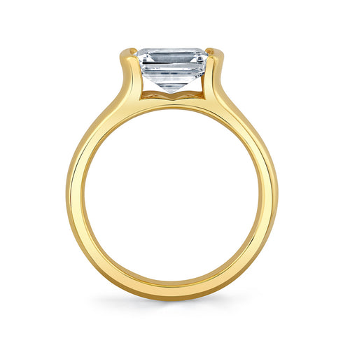 Yellow Gold East-West Emerald Cut Half Bezel Engagement Ring - 2