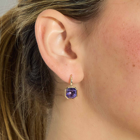 10.07ct Amethyst Solitaire Bezel Set Leverback Huggie Earrings - 2
