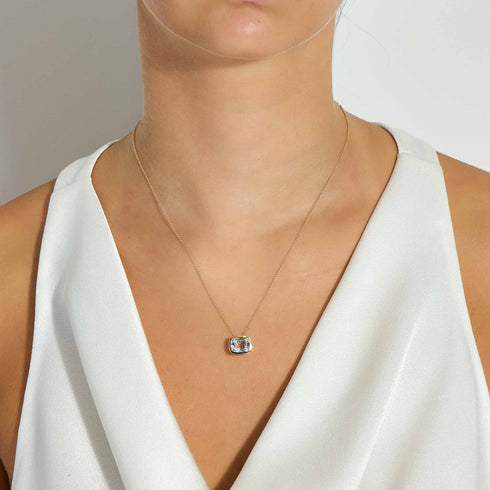 4.15ct Cushion Shape White Topaz Bezel Set Solitaire Pendant Necklace - 2