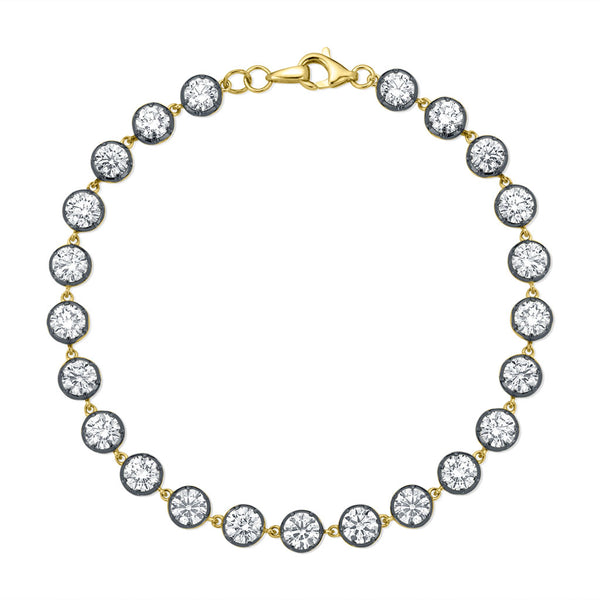 Round Brilliant Diamond Station Bracelet In Yellow Gold With Blackened Bezels - 1