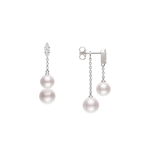 Morning Dew Akoya Cultured Pearl Earrings with Diamonds in 18K White Gold - 1