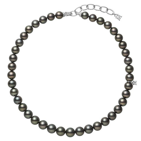 Black South Sea Cultured Pearl Strand Necklace with Chain Clasp in 18K White Gold - 1