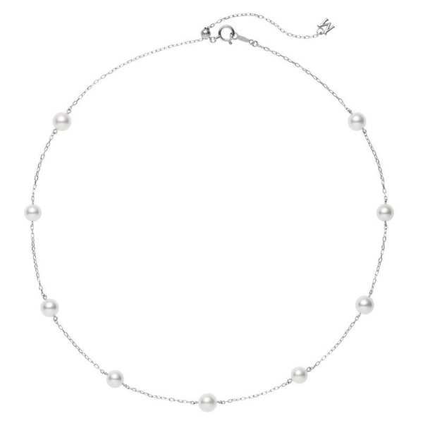 Akoya Cultured Pearl Station Necklace in 18K White Gold - 1