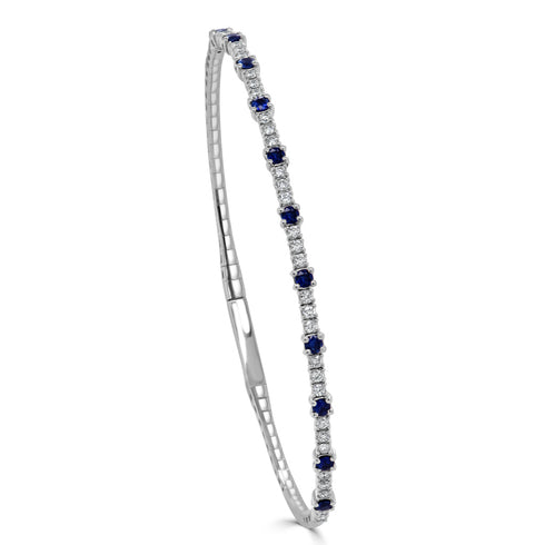 14K Gold Sapphire & Diamond Flexible Bangle - 1