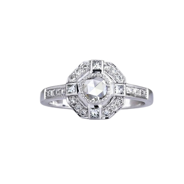 18K Gold Moderne Rose-Cut White Diamond Ring - 1