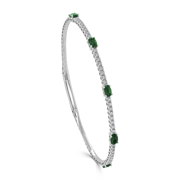 14K Gold Emerald & Diamond Station Flexible Bangle - 1