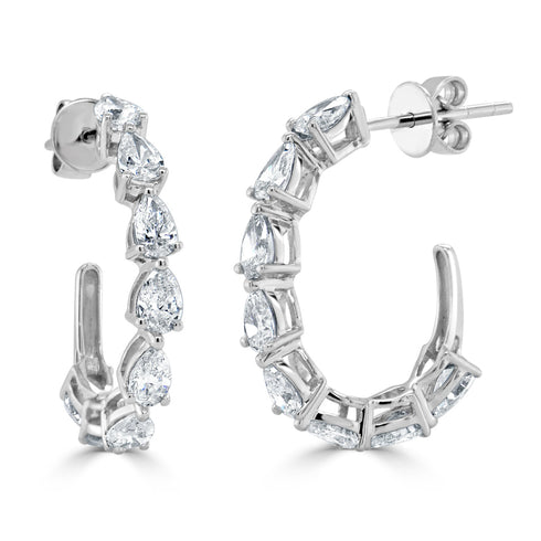 14k Gold & Pear-Shape Diamond Hoops - 1.87ct - 1