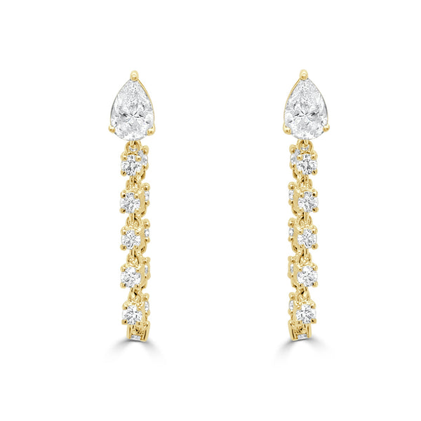 14K Gold Round Diamond & Pear Shape Earrings - 1.07ct - 1