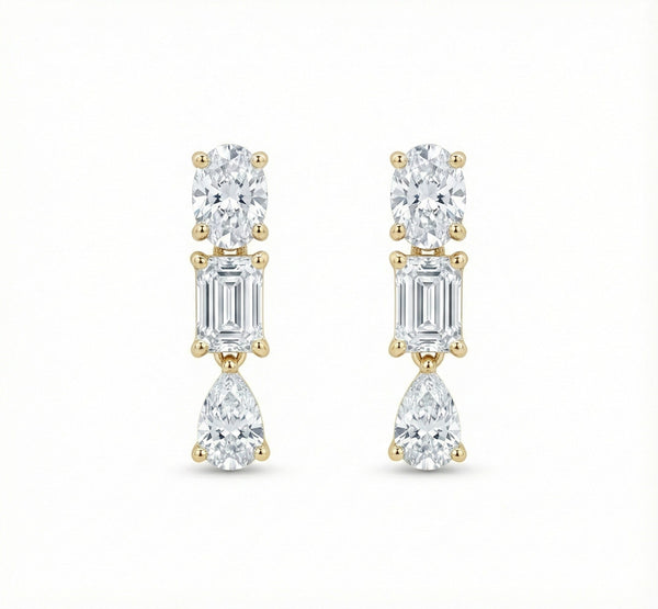14K Gold Diamond Mix Shape Drop Earrings - 0.79 CT - 1