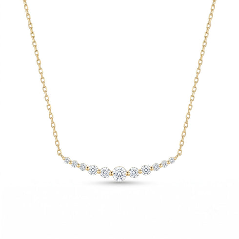 14K Gold Graduate Diamond Curve Bar Necklace - 0.95 CT - 1