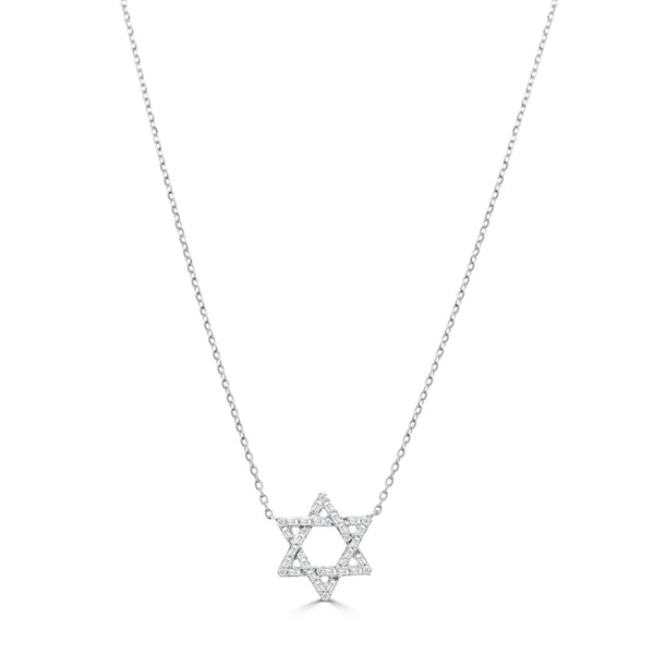 14K Gold & Diamond Star of David Necklace - 0.16ct - 1