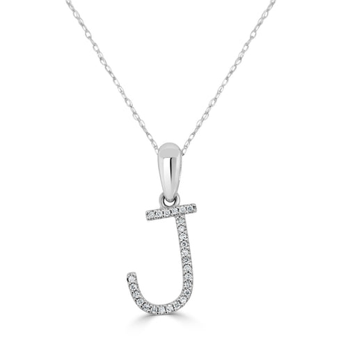14k White Gold & Diamond J Initial Necklace - 1