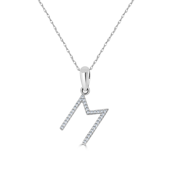 14k White Gold & Diamond M Initial Necklace - 1