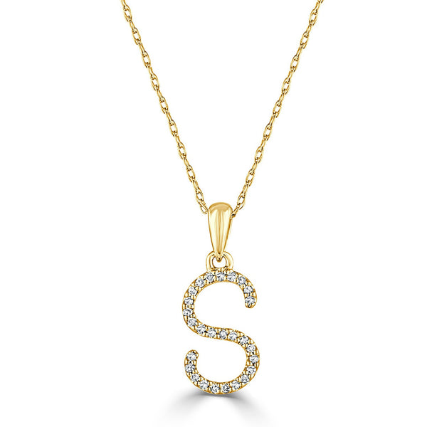 14k Gold & Diamond S Initial Necklace Pendant 16-18" Inches - 0.07 ct. - 0.09 ct. - 1