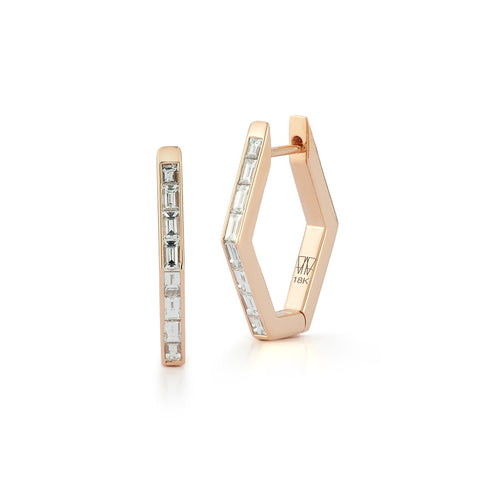 Quentin 18K Baguette Diamond Hexagon Hoop Earrings - 1