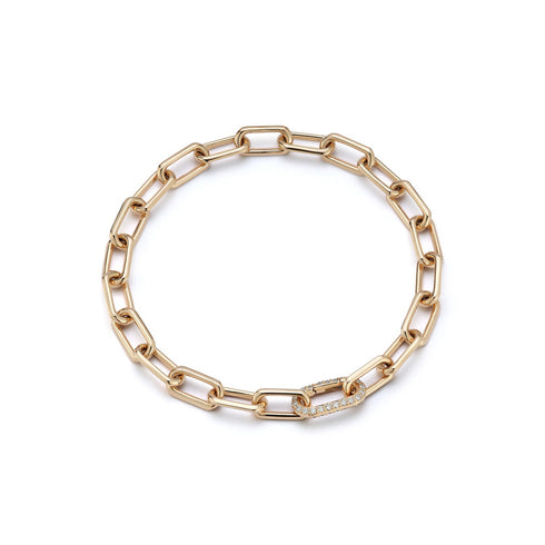 Saxon 18K Gold Chain Link Bracelet With Elongated All Diamond Clasp - 1