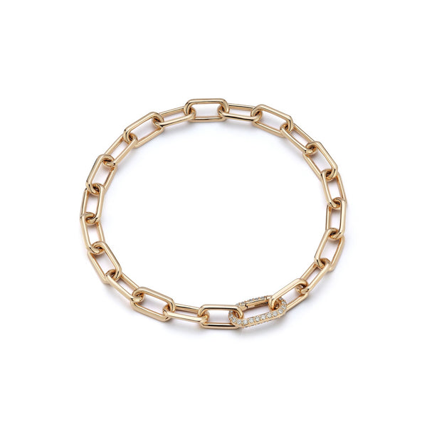 Saxon 18K Gold Chain Link Bracelet With Elongated All Diamond Clasp - 1