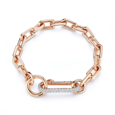 Saxon 18K Gold Chain Link Bracelet With Elongated Diamond Link Clasp - 1