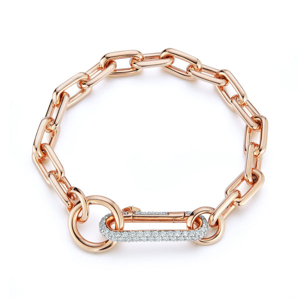 Saxon 18K Gold Chain Link Bracelet With Elongated Diamond Link Clasp - 1