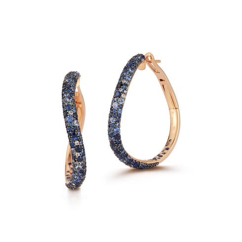 Julian 18K Gold And Blue Sapphire Curved Hoop Earrings - 1