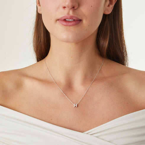 Tiny Treasures Love Letter 'H' Necklace in 18K White Gold with Diamonds - 3