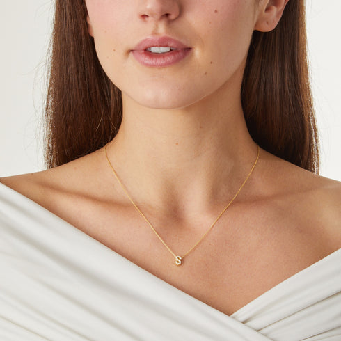 Love Letter S Necklace in 18K Yellow Gold with Diamonds - 3