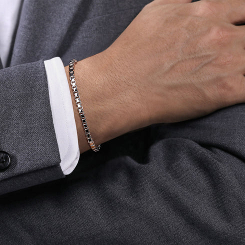 Classic 925 Sterling Silver Box Chain Bracelet for Men - 4