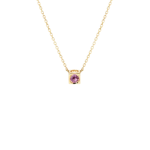 Le Cube Necklace in 18K Yellow Gold with Pink Sapphire - 1
