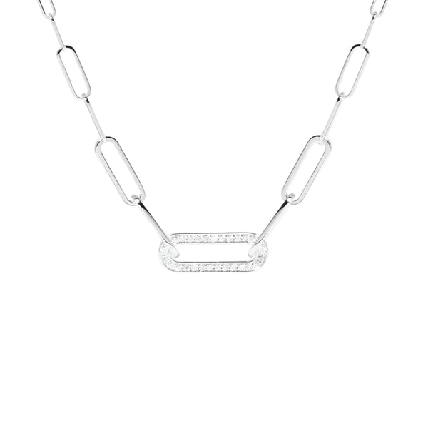 Maillon Necklace in 18K White Gold with Diamonds - 1