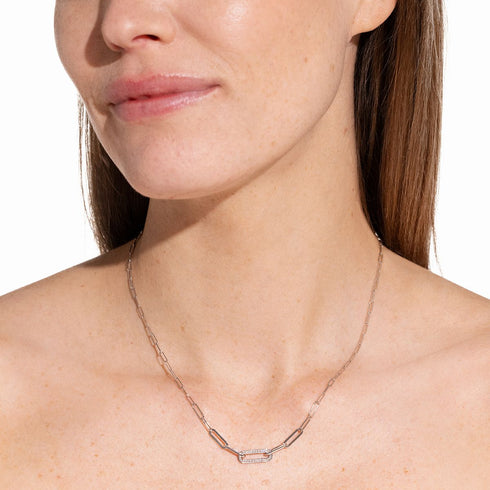 Maillon Necklace in 18K White Gold with Diamonds - 3