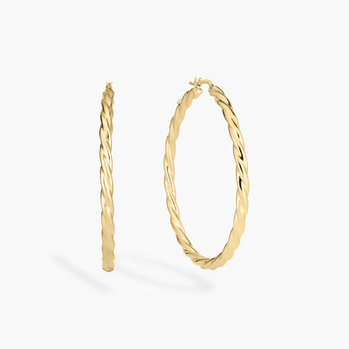 Designer Gold Twisted Hoop Earrings in 18K Yellow Gold - 1