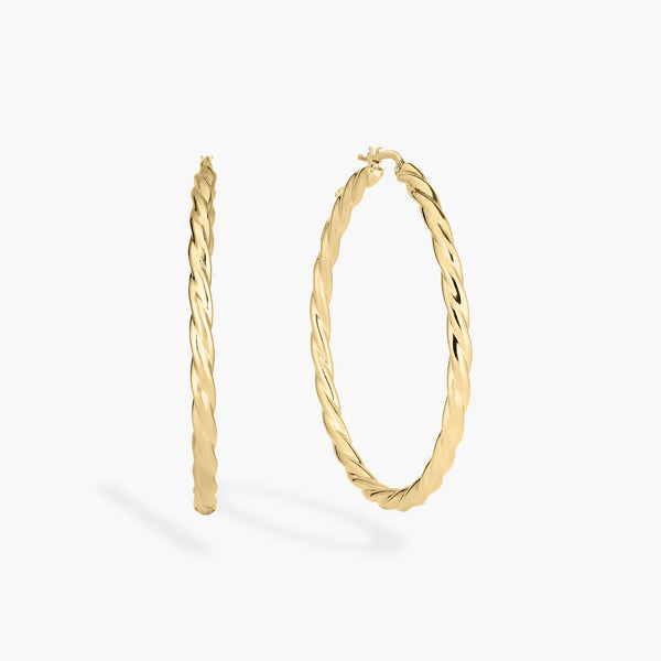 Designer Gold Twisted Hoop Earrings in 18K Yellow Gold - 1