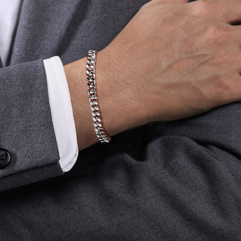 Classic 925 Sterling Silver Men's Cuban Link Chain Bracelet - 4
