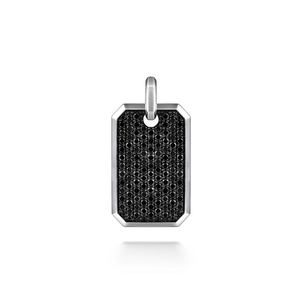Contemporary 925 Sterling Silver Black Spinel Dog Tag Pendant - 2
