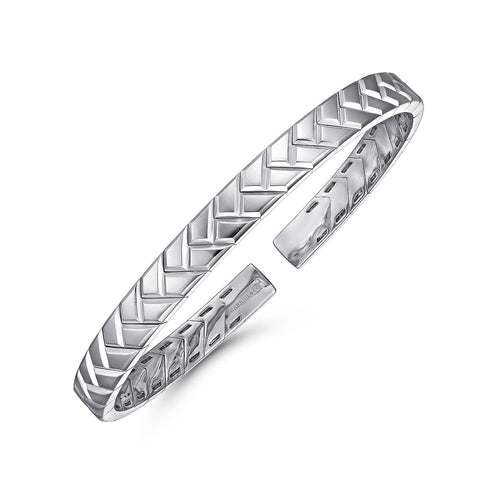 925 Sterling Silver Open Herringbone Cuff Bangle - 3