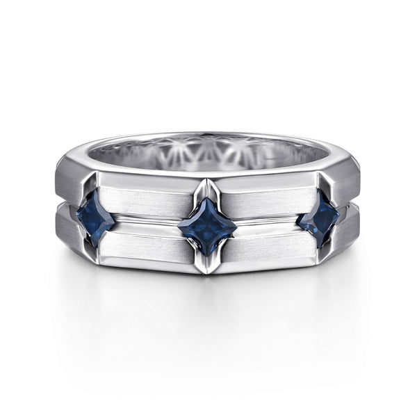 Contemporary 925 Sterling Silver Ring with Princess Cut Sapphire - 2