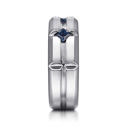 Contemporary 925 Sterling Silver Ring with Princess Cut Sapphire - 5