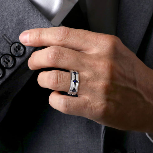 Contemporary 925 Sterling Silver Ring with Princess Cut Sapphire - 6