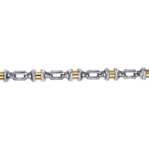 Classic 925 Sterling Silver and 14K Yellow Gold Men's Cylinder Bracelet - 3