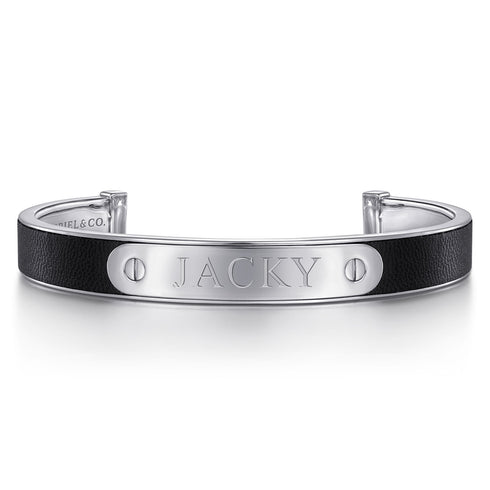 Contemporary 925 Sterling Silver and Leather ID Cuff Bracelet - 6