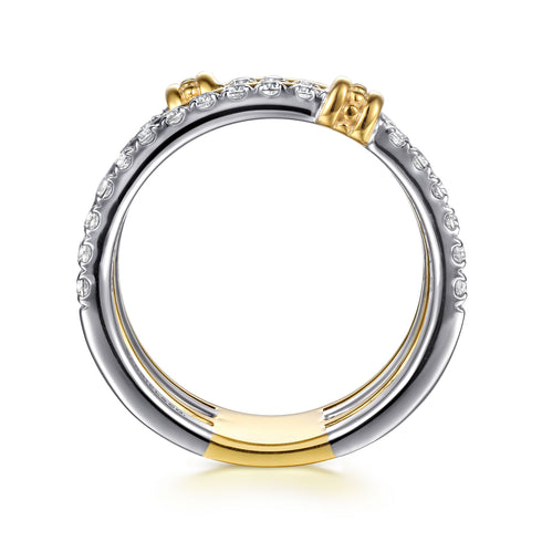 Bujukan Bold 14K White and Yellow Gold Diamond Easy Stackable Ring - 2