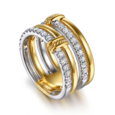 Bujukan Bold 14K White and Yellow Gold Diamond Easy Stackable Ring - 3
