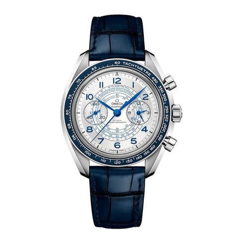 Chronoscope Co-Axial Master Chronometer Chronograph 43mm Silvery Dial Blue Alligator Strap Watch - 1
