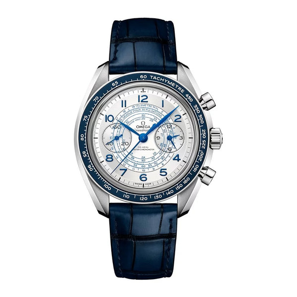 Chronoscope Co-Axial Master Chronometer Chronograph 43mm Silvery Dial Blue Alligator Strap Watch - 1