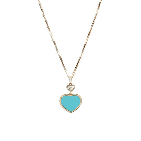 Happy Hearts Double Dangle Heart Diamond And Turquoise Pendant - 1